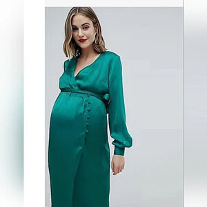 ASOS Maternity Emerald Jaquard Button front tie dress. Size 6